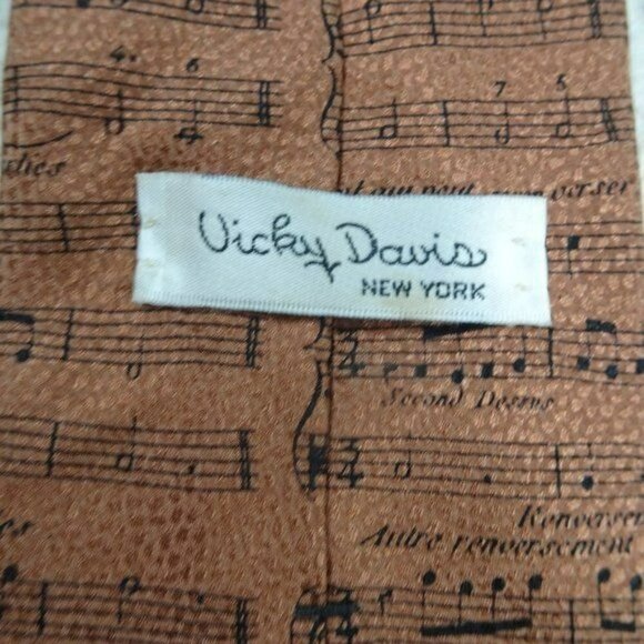 Vicky Davis New York Brown Musical Notes Necktie 55"x3.5" - Picture 1 of 4